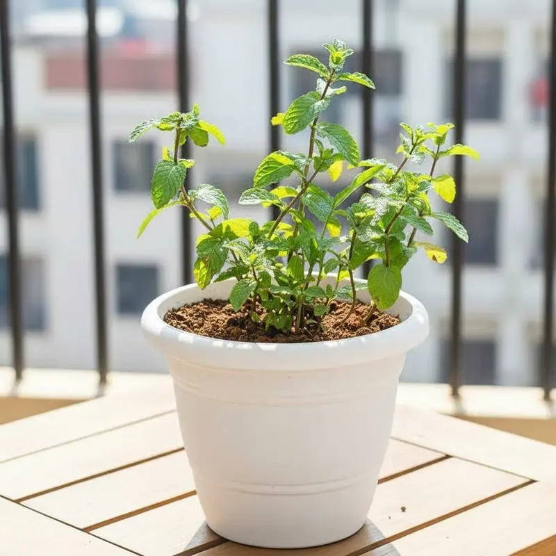Mint Pudina in 7 Inch Classy White Plastic Pot